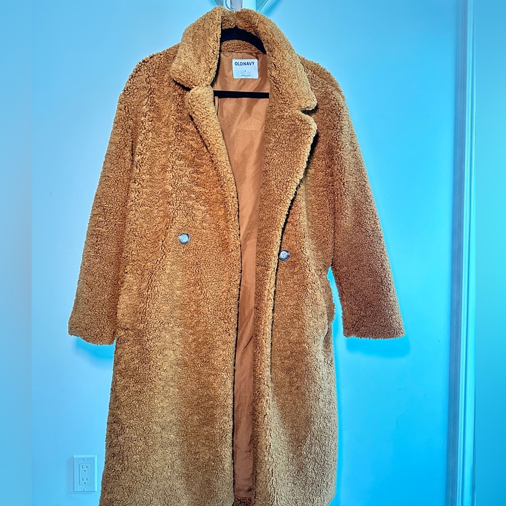 Old Navy Long Double Breasted Sherpa Coat